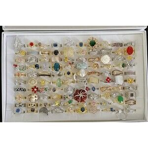 300 Pcs Women’s Real Gold Plated Bling Rings Assortment – Hand Set Cubic Zirconi
